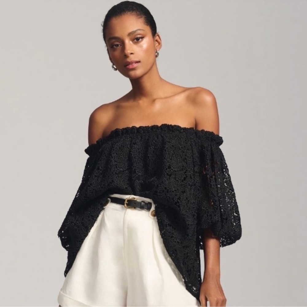 ANTHROPOLOGIE MAEVE Off-The-Shoulder Cutwork Top Black - Picture 3 of 9